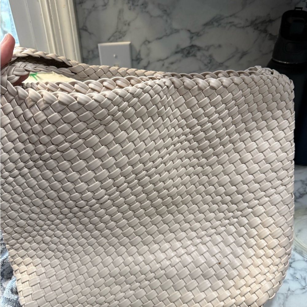 Melie Bianco Cream Woven Shoulder Bag